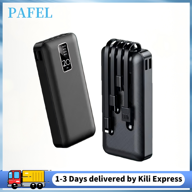 PAFEL Power Bank 20000mAh Built in 4 Cable Portable Charger External Battery Pack Powerbank For iPhone Huawei Xiaomi Samsung Tecno OPPO phone Refurbished Phone SmartPhones Mobile Phones Tablet PC