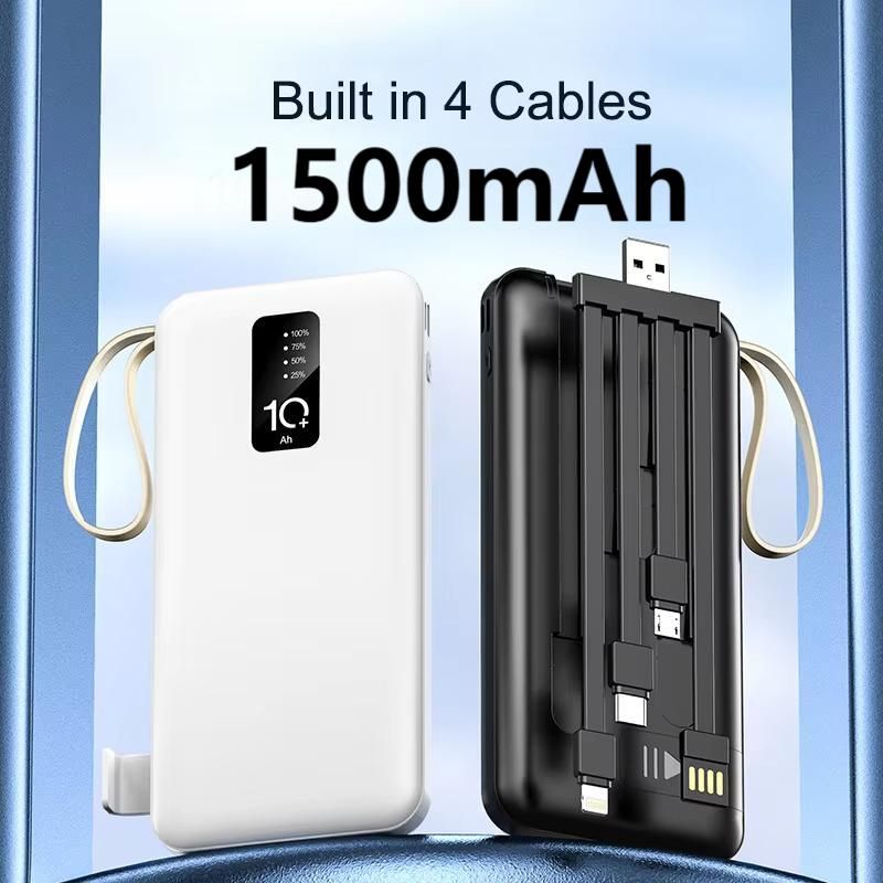 PAFEL Power Bank 15000mAh Built in 4 Cable Portable Charger External Battery Pack Powerbank For iPhone Huawei Xiaomi Samsung Tecno OPPO phone Refurbished Phone SmartPhones Mobile Phones Tablet PC