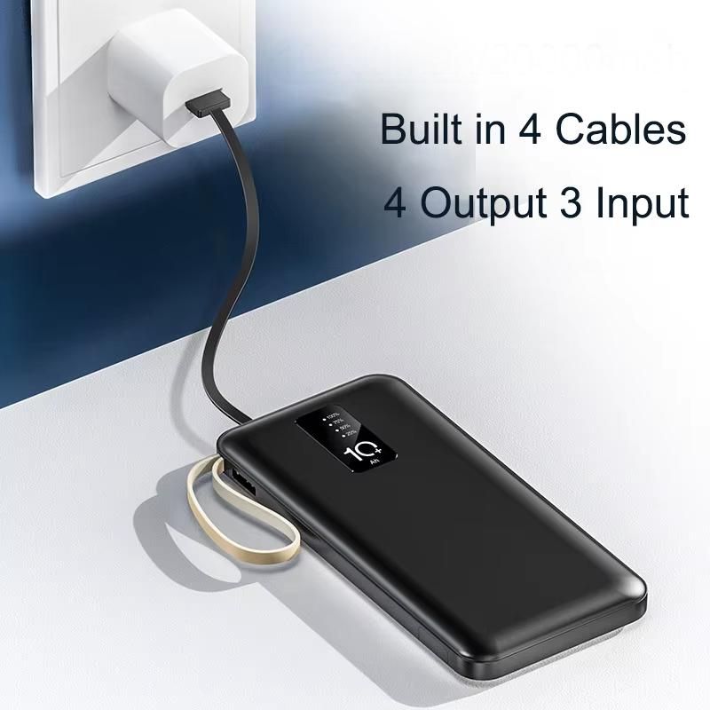 PAFEL Power Bank 15000mAh Built in 4 Cable Portable Charger External Battery Pack Powerbank For iPhone Huawei Xiaomi Samsung Tecno OPPO phone Refurbished Phone SmartPhones Mobile Phones Tablet PC