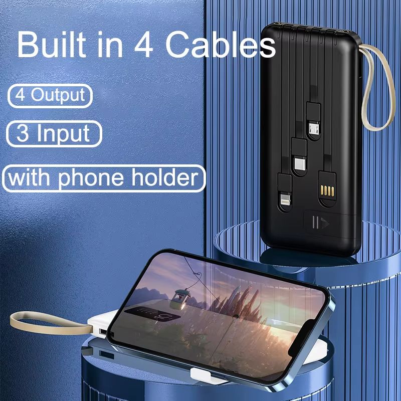 PAFEL Power Bank 15000mAh Built in 4 Cable Portable Charger External Battery Pack Powerbank For iPhone Huawei Xiaomi Samsung Tecno OPPO phone Refurbished Phone SmartPhones Mobile Phones Tablet PC