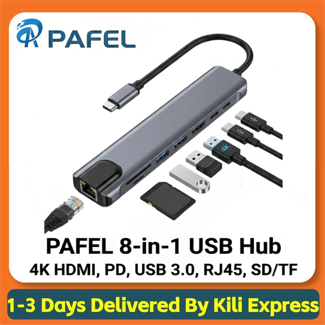 PAFEL 8-in-1 USB C HUB Type C to HDMI Adapter Type-c to USB 3.0 RJ45 Ethernet Micro SD Card Reader USB C PD Charging Multiport Hubs