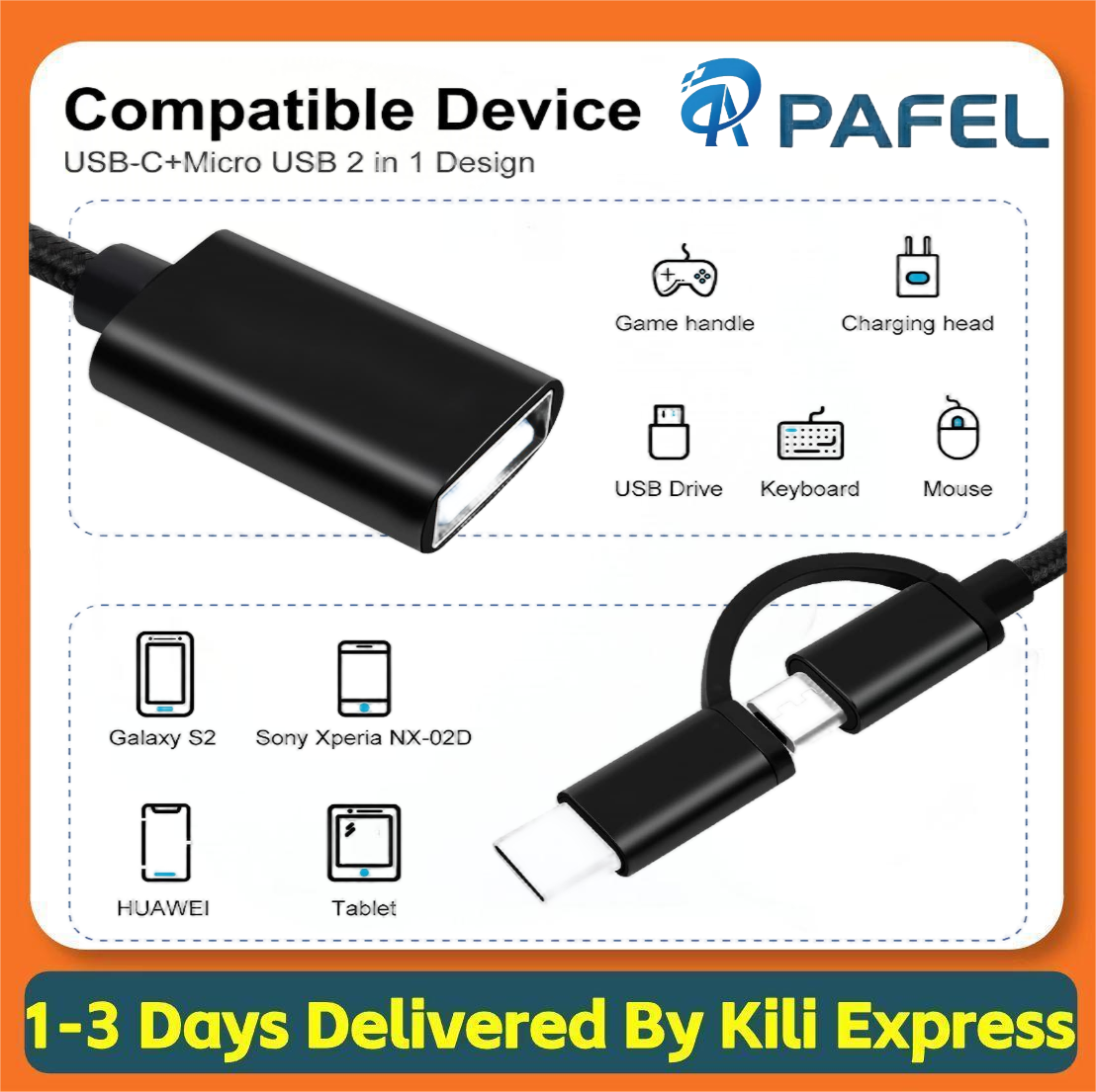 PAFEL 2 in 1 OTG USB Adapter micro usb &Type C to USB 3.0 Adapter USB Cable For Macbook pro Samsung Huawei Xiaomi USB Data Cable OTG 2 in 1 Black