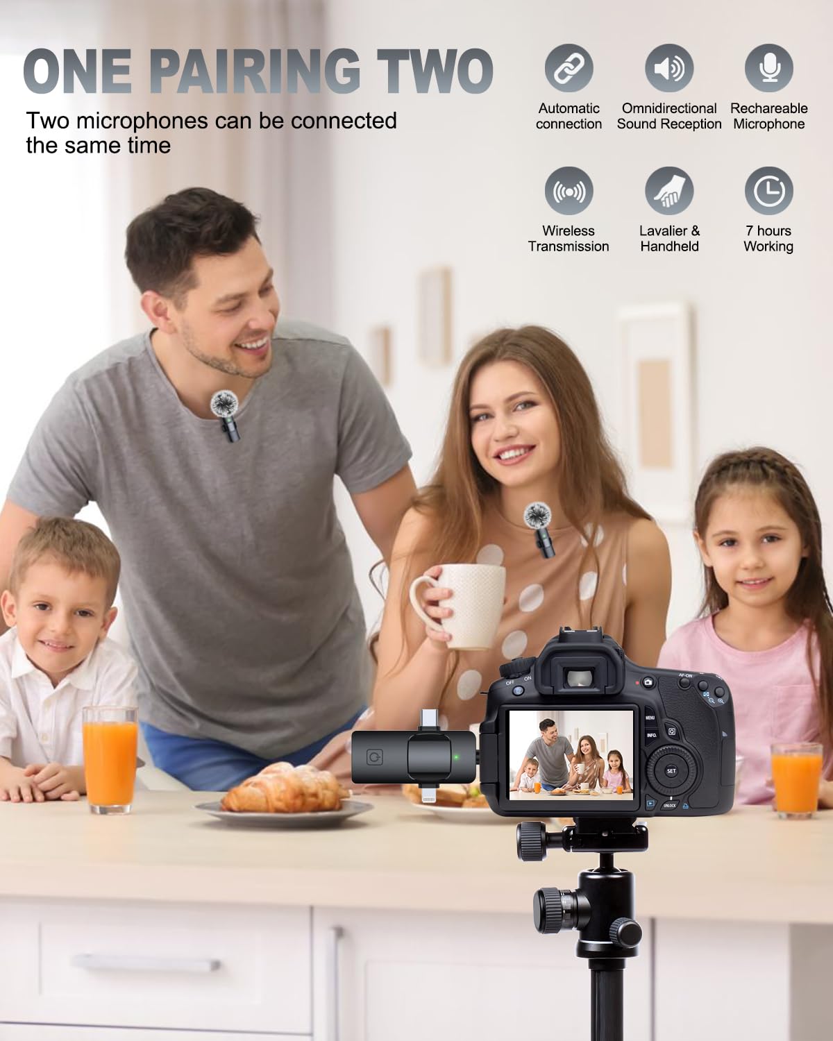 PAFEL 3 In 1 Professional Wireless Lavalier Microphone Recording Mini Clear High Quality Dual Microphone Windproof Microphone Suitable For Smartphones Cameras Computers Live Video Shooting