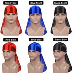 3PCS Silky Durags with Double Sided Brush for Men Wave, Satin Doo Rags for 360, 540, 720 Waves, Award 1 Wave Cap (red+blue+black)