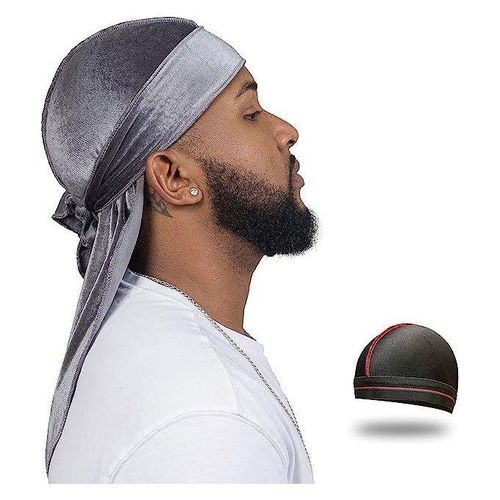Grey Velvet 360 Waves Velvet Durag- Do Rag Cap