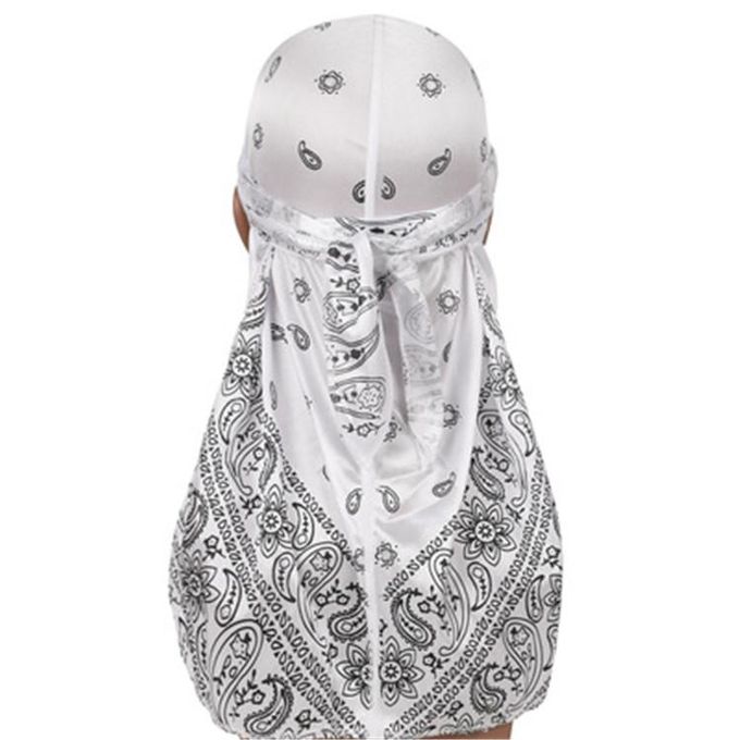 QUALITY GUARANTEED - Premium Silk/Velvet/Bandana WHITE Durags with Long Tail Colorful 360 Waves Cap Doo rag for Men Du-rag