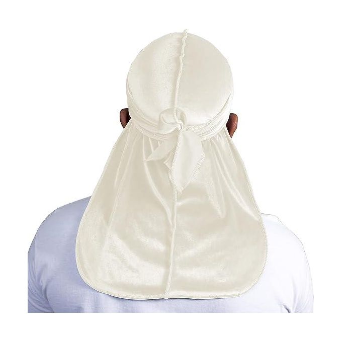 QUALITY GUARANTEED - Premium Silk/Velvet/Bandana WHITE Durags with Long Tail Colorful 360 Waves Cap Doo rag for Men Du-rag
