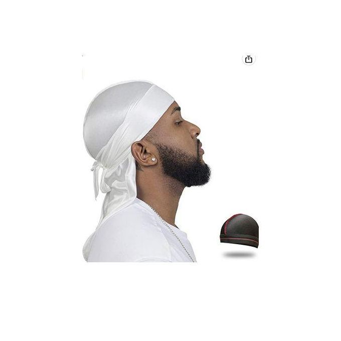 White Silky Durag For Men Wave Cap Satin Dorag For Men Women 360 Wave