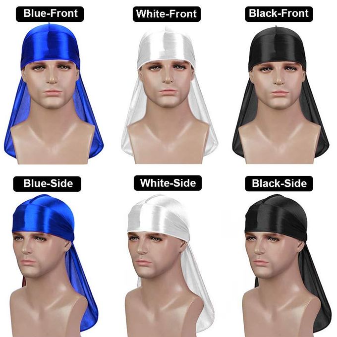 3PCS Silky Durag With Double Sided Brush Packs For Men Waves, Satin Doo Rag For 360 540 720 Waves, Award 1 Wave Cap