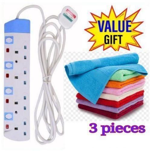 Power King HOME BEST 4 WAY POWER EXTENSION WITH LONG CABLE + FREE FACE TOWELS