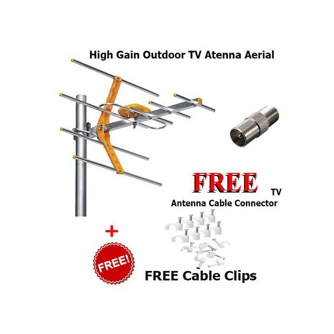 Digital TV Aerial + 10mtr Cable + Free Cable Clips