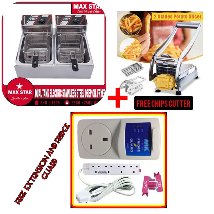 REDBERRY 6L+6L Double Electric Chips Deep Fryer Machine+FREE CHIPS SLICER+FRIDGE GUARD+EXTENSION