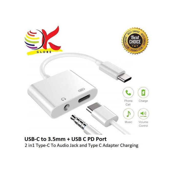 2 In1 Type-C To 3.5mm Headphone Jack Adaptor/Connector Charger