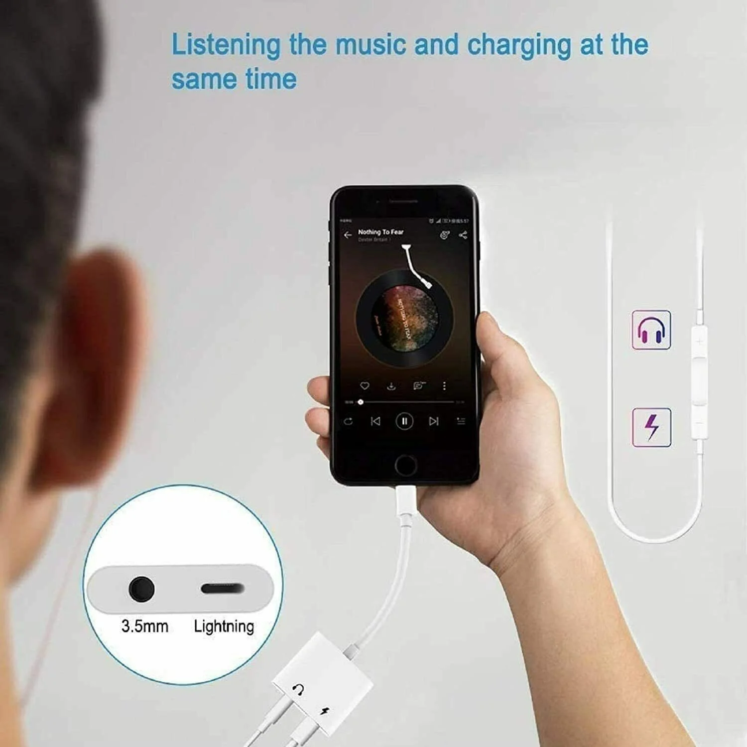 Headphone Adapter for iPhone, 2 in 1 Lightning to 3.5mm AUX Audio + Charger