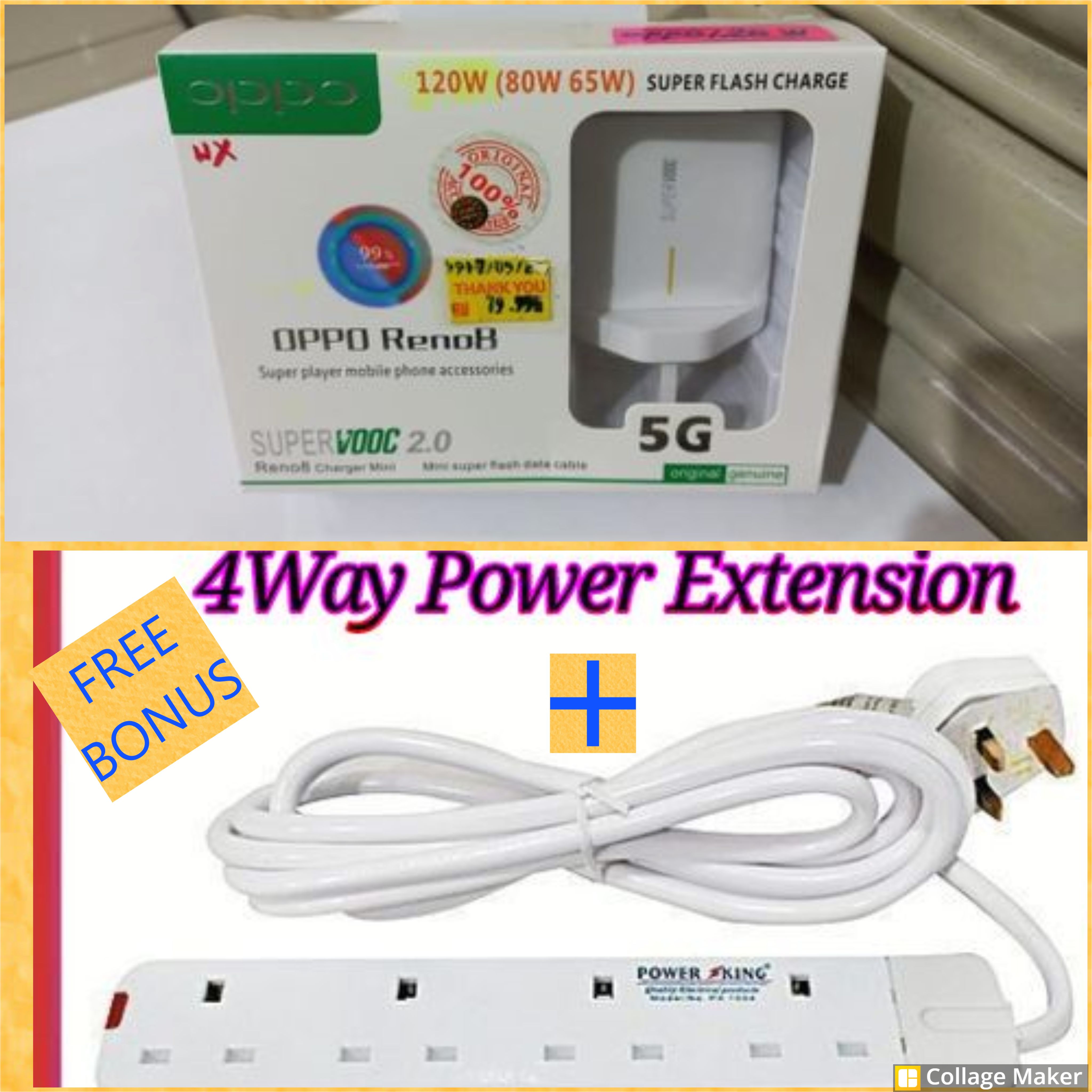 Oppo 120W (80W 65W) Supervooc Adapter White & VOOC Fast Charging TYPE-C Cable+FREE EXTENSION