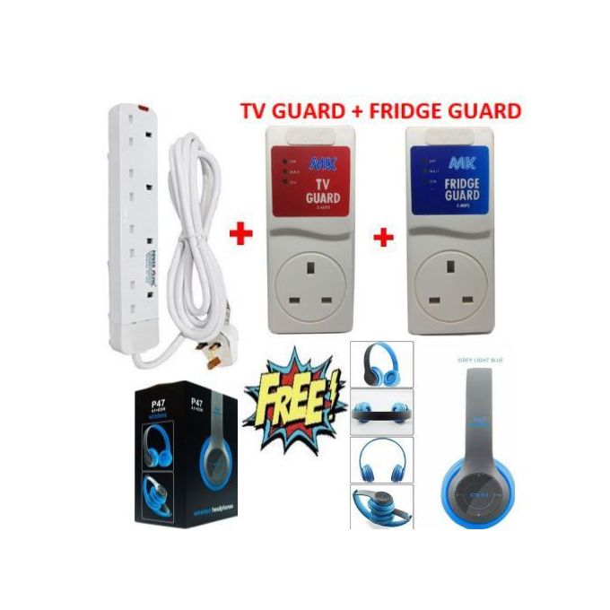 Power King Four Way Power Extension + TV GUARD + FRIDGE GUARD