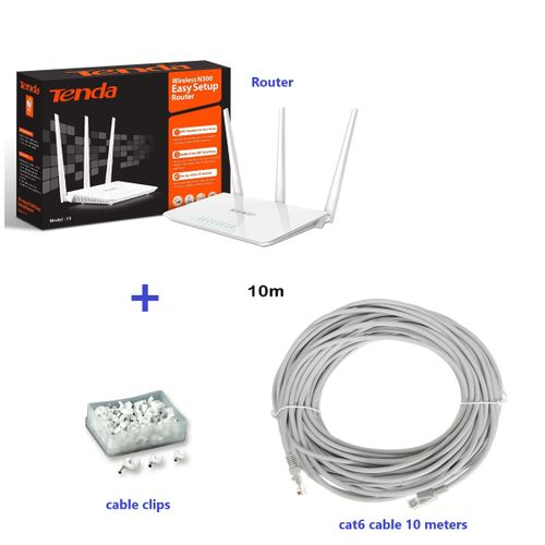 tenda 300 Mbps Wireless WiFi Router ,cable clips and 10 meters internet cable