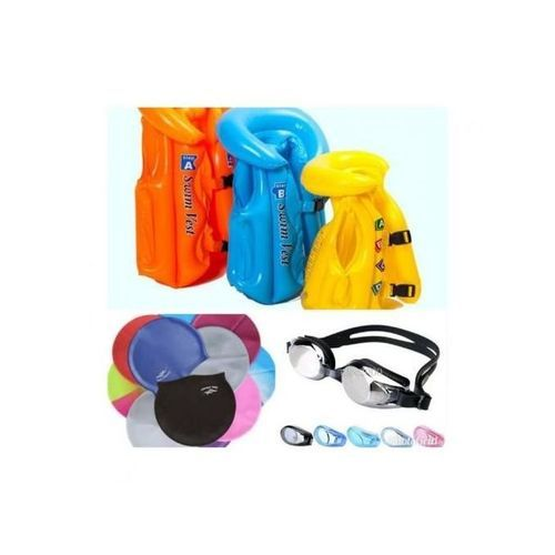 4 In 1 Swim Gear:- Kids Life Vest/Jacket, Swimming Cap, Goggles And Swim Ring