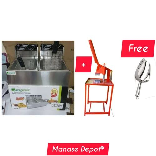 WINGREAT 6L+6L Double Electric Chips Deep Fryer Machine+COMMERCIAL CHIPS SLICER+FREE CHIPS SCOOPER