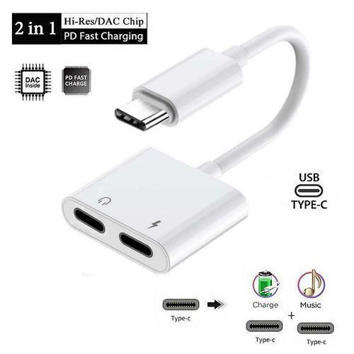 TYPE C Adapter & Splitter, 2 In 1 Aux Headphone Jack Audio & Charging Cable Adapter