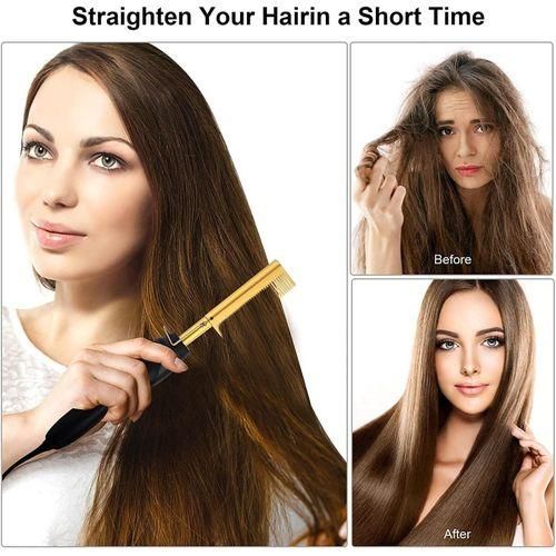 Hot Comb Hair Straightener Heat Pressing Combs - Ceramic Electric Hair Straightening Comb, Curling Iron