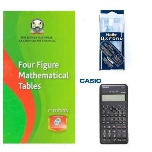 KNEC four figure Mathematical table + fx82ms Calculator + + FREE Oxford clear set