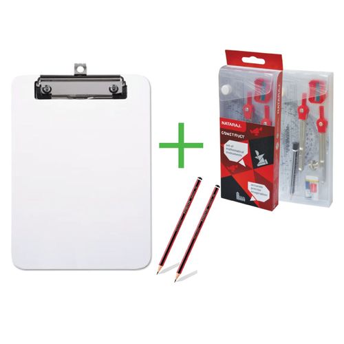 Clear ClipBoard, Clear Geometrical Set + 2 HB Pencils