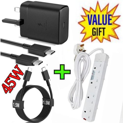 Samsung 45W PD USB-C PD Adapter, Fast Charger for Galaxy S21/S20/Note 20, Power Delivery Wall Charger, 5V/3A 9V/3A 15V/3A 20V/2 + Free 4 Way Power Extension