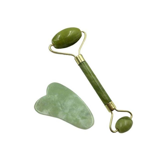 Jade Facial Roller and Gua Sha Stone Duo