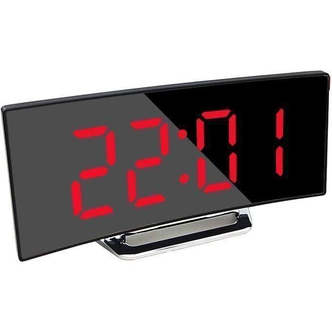 Digital Alarm Clock, LED Bedside Clock Mains Powered, Alarm Clock with Night Light for Bedrooms,7" Curved-Screen,2 Levels of Brightness, Snooze, USB Charger,Travel and Office, Festival Gift