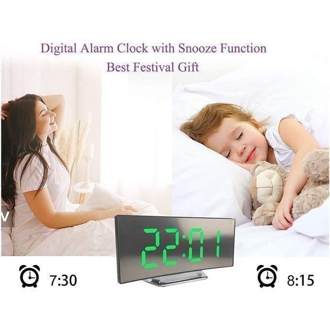 Digital Alarm Clock, LED Bedside Clock Mains Powered, Alarm Clock with Night Light for Bedrooms,7" Curved-Screen,2 Levels of Brightness, Snooze, USB Charger,Travel and Office, Festival Gift