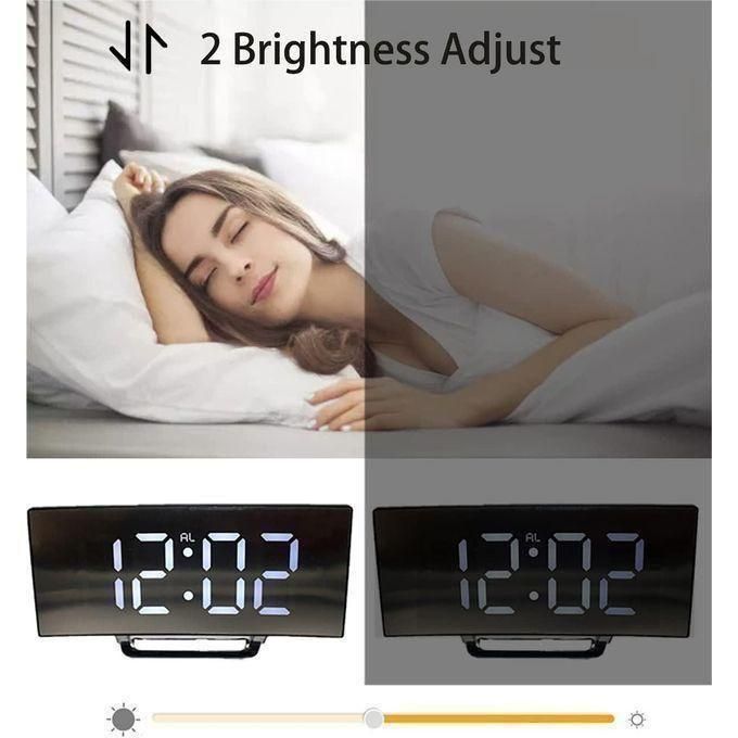 Digital Alarm Clock, LED Bedside Clock Mains Powered, Alarm Clock with Night Light for Bedrooms,7" Curved-Screen,2 Levels of Brightness, Snooze, USB Charger,Travel and Office, Festival Gift