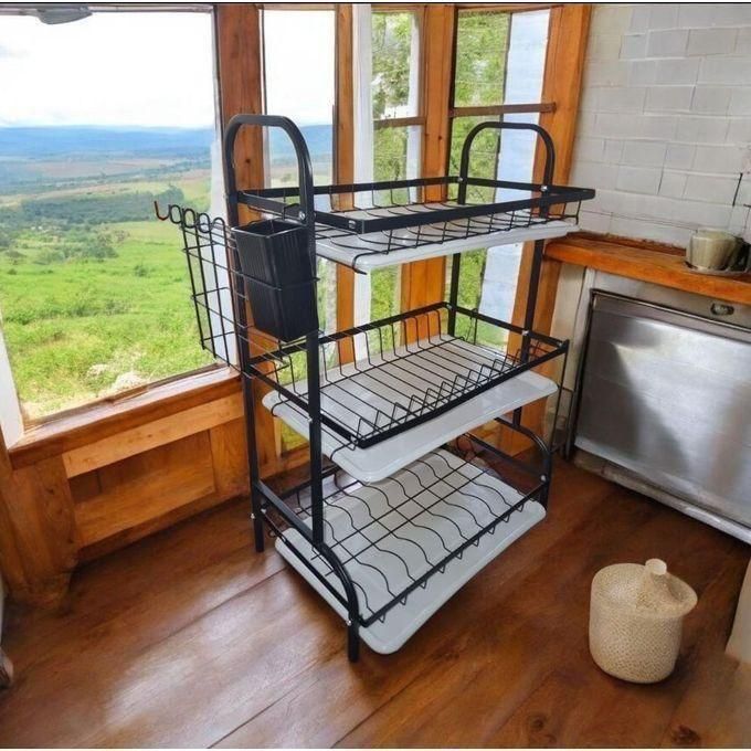 3 Tier All In One Bowl Rack Dish Drainer Metallic 42x26x62cm Kitchen Drying Rack Storage Organizer for Plates Cups Utensils