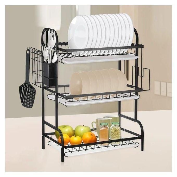 3 Tier All In One Bowl Rack Dish Drainer Metallic 42x26x62cm Kitchen Drying Rack Storage Organizer for Plates Cups Utensils