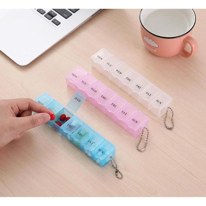 Pill Box Organizer 7 Day Tablet Storage Case Medication Work Supplement Vitamins Portable Small Items Tablets Box Weekly Reminder For Medicine Travel Dispenser Assorted Color