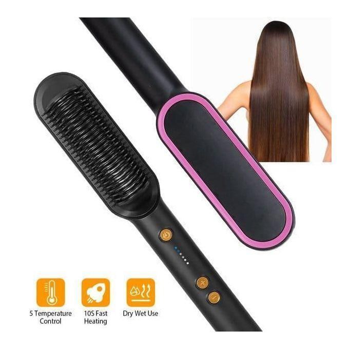 Electric Hair Straightener Comb, 3-in-1 Hair Styling Tool with Brow Dryer and Rotating Curling Brush for Smooth, Shiny, Frizz-Free Hair, Suitable for All Hair Types, 240V Ceramic Heating