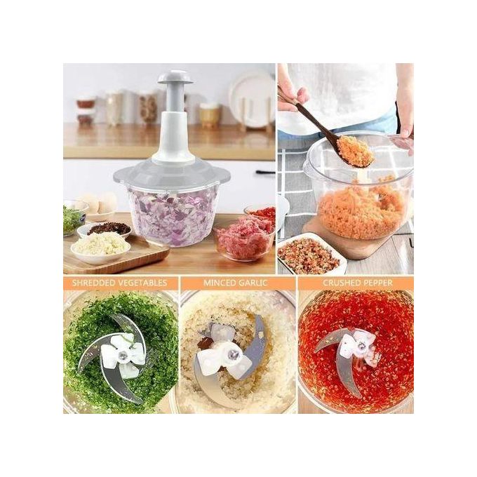 1.5L Manual Food Chopper, Speedy Chopper With 3 Curved Stainless Steel Blades, Handheld Vegetable Chopper/Mincer/Mixer/Blender To Chop Fruits Onions/Nuts/Ginger/Herbs/Garlics