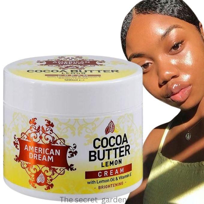 American Dream Cocoa Butter Lemon Brightening Cream – 500ml Skin Moisturizer With Lemon Oil & Vitamin E