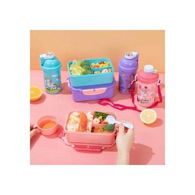 Unicorn Lunch Box Water Cup Set, 3 Compartments Cartoon Mermaid Salad Box, Lunch Box for School kids, school snack box