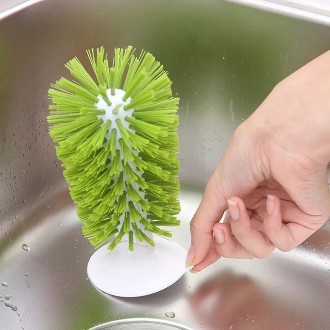 360° Sink-Mounted Glass Washing Brush with Suction Base