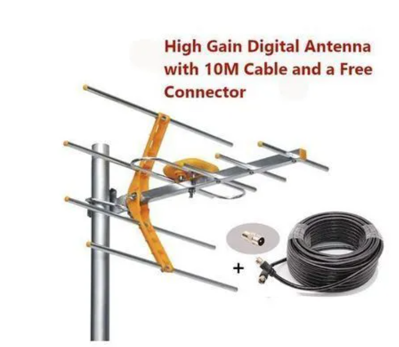 High Gain Digital TV Aerial Antenna – Indoor/Outdoor HD DVB-T2 Free-to-Air Signal Booster for Smart & Digital TVs Kenya Designed to capture all signals for all Free-to-Air local and international