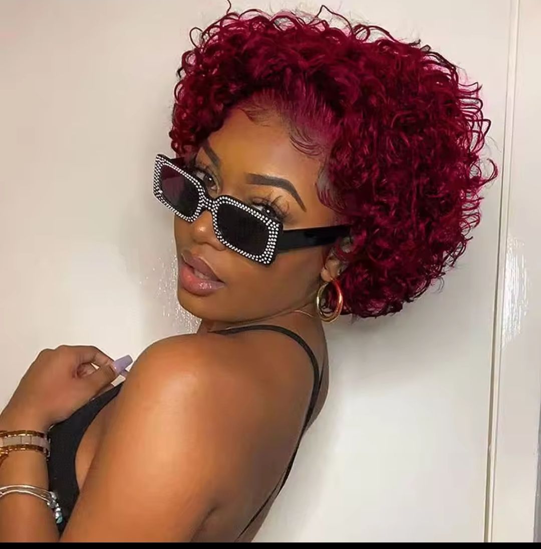 Water curl short pixie human hair wig, frontal human hair wig, curly human hair wig + free gifts