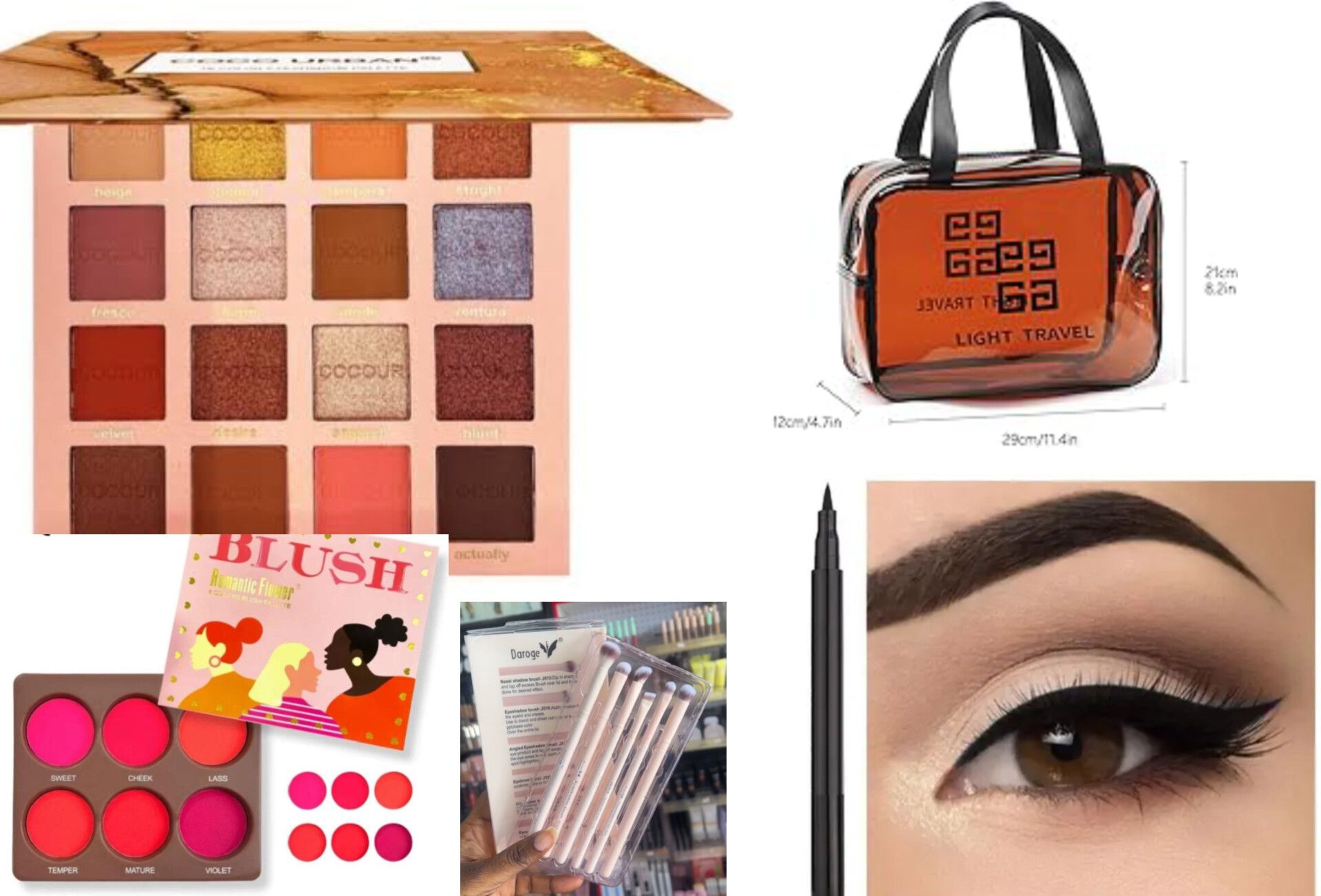 NEW All in one Makeup kit set - Eyeshadow palette, Blush palette, Makeup brushes , Eyeliner pen, Makeup Bag
