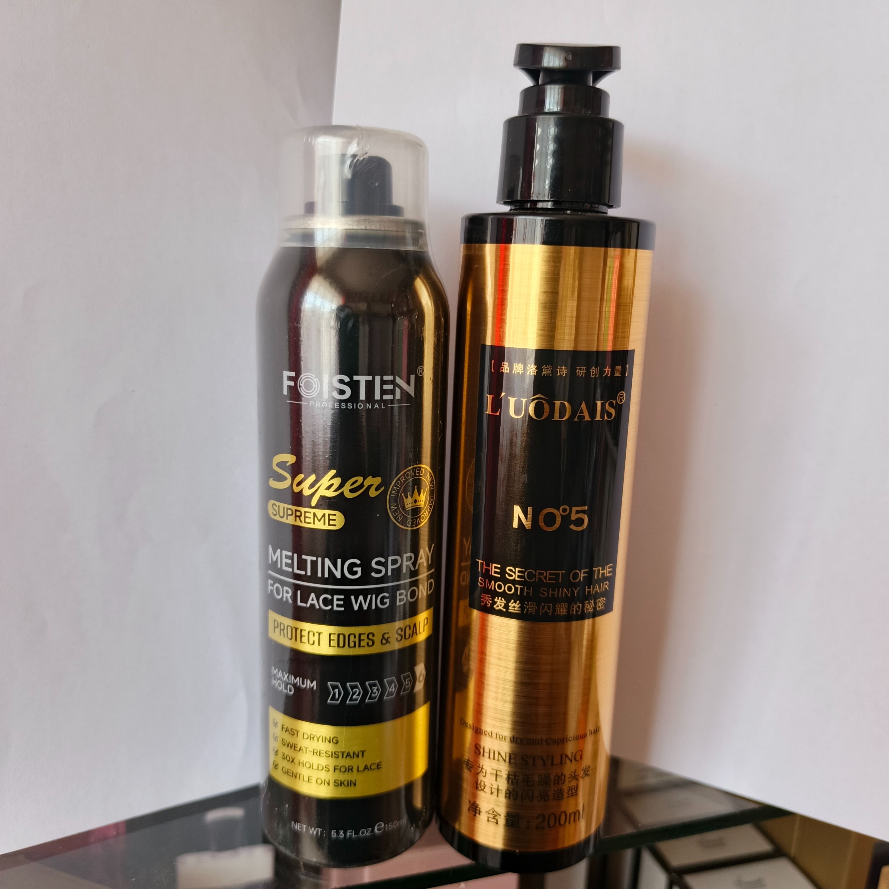 Foisten Lace melting Spray maximum Hold + free curl keeper + styling Brush