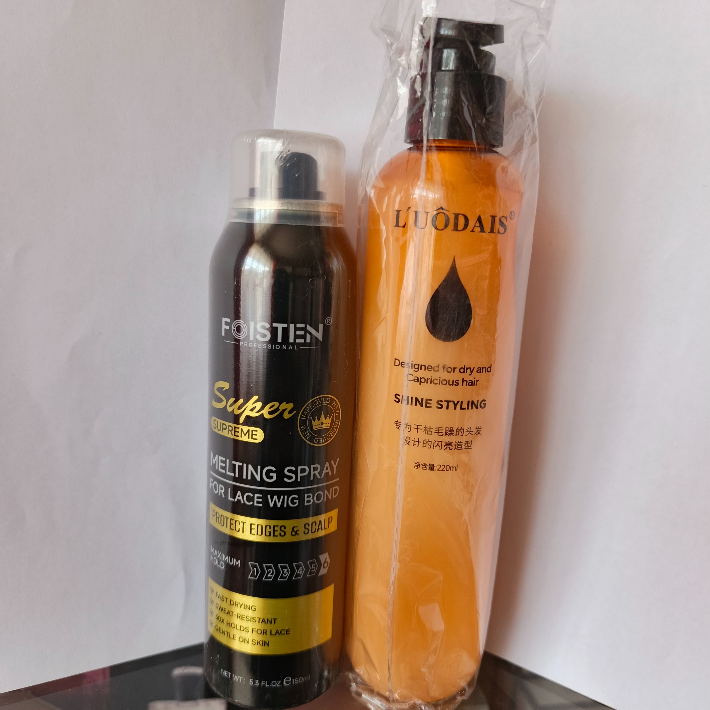 Foisten Lace melting Spray maximum Hold + free curl keeper + styling Brush