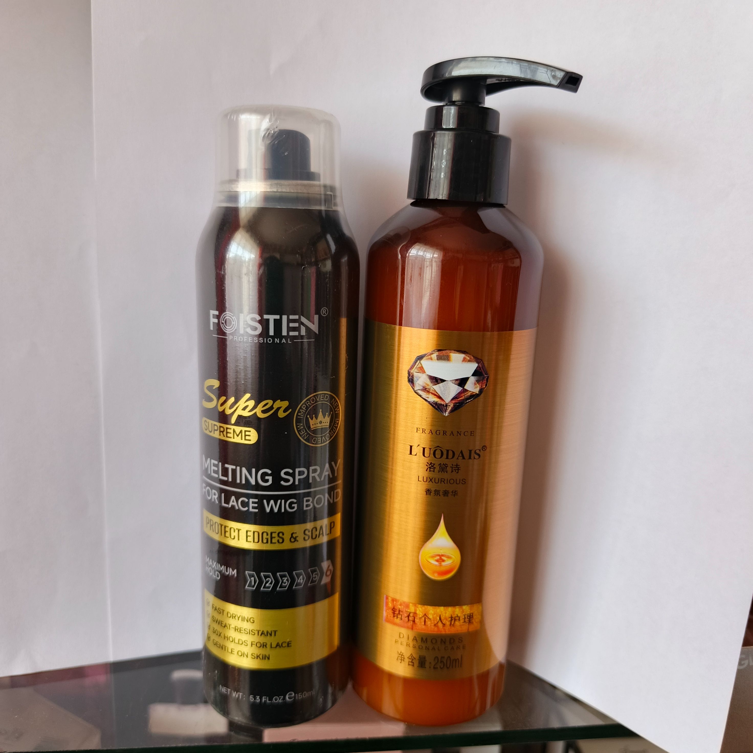 Foisten Lace melting Spray maximum Hold + free curl keeper + styling Brush