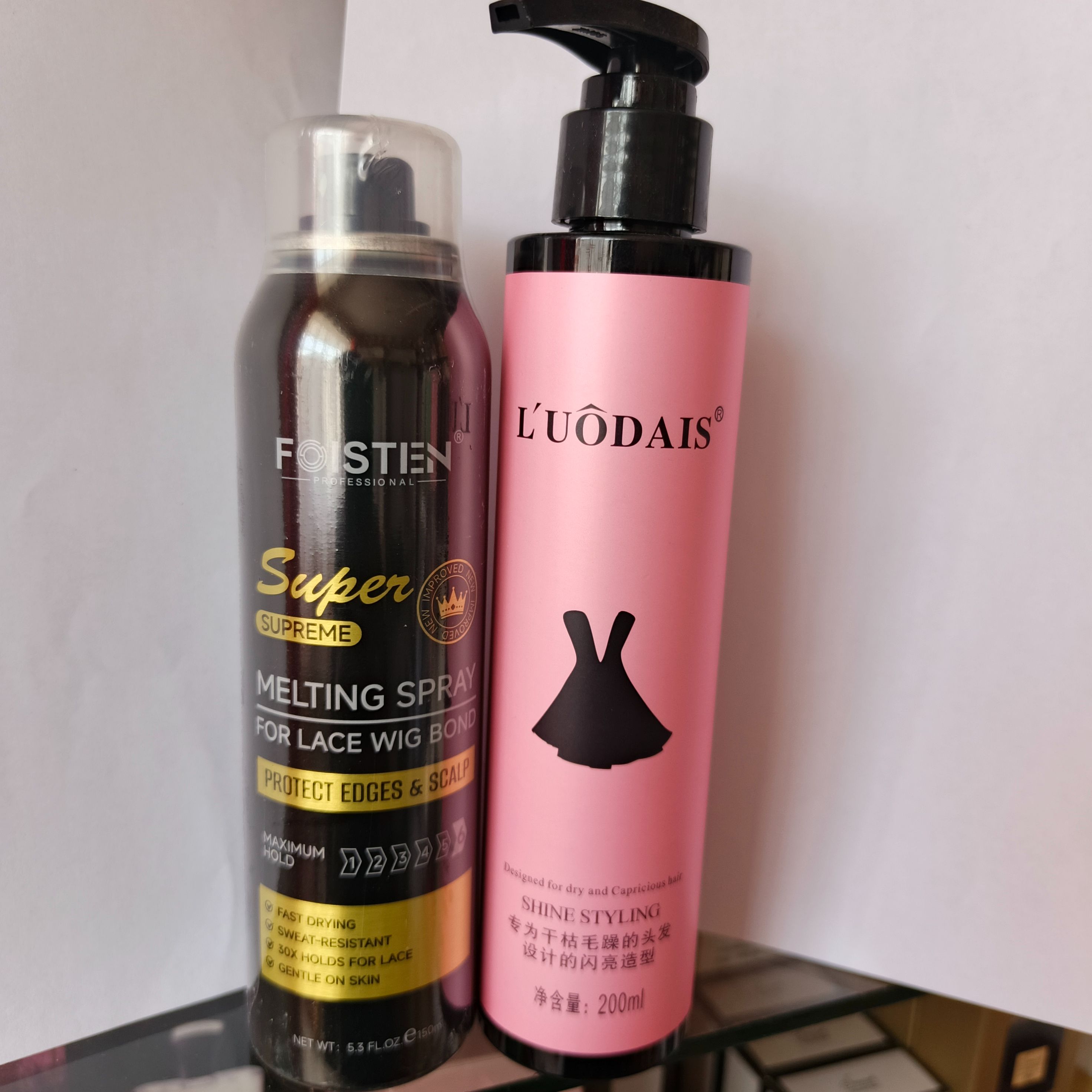 Foisten Lace melting Spray maximum Hold + free curl keeper + styling Brush
