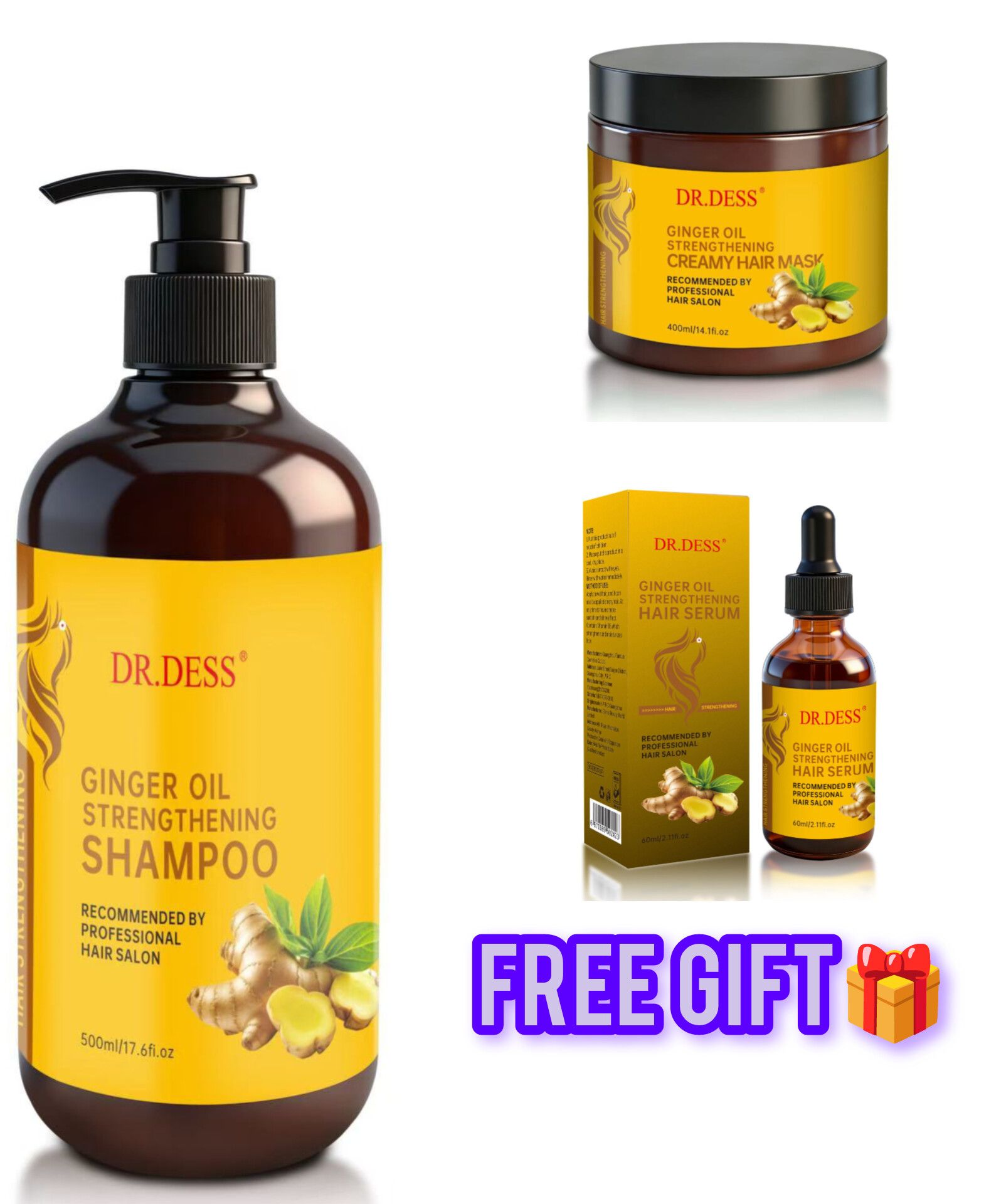 3 in 1 Ginger oil Hair SET - Shampoo, Creamy Hair mask, Ginger Hair oil
