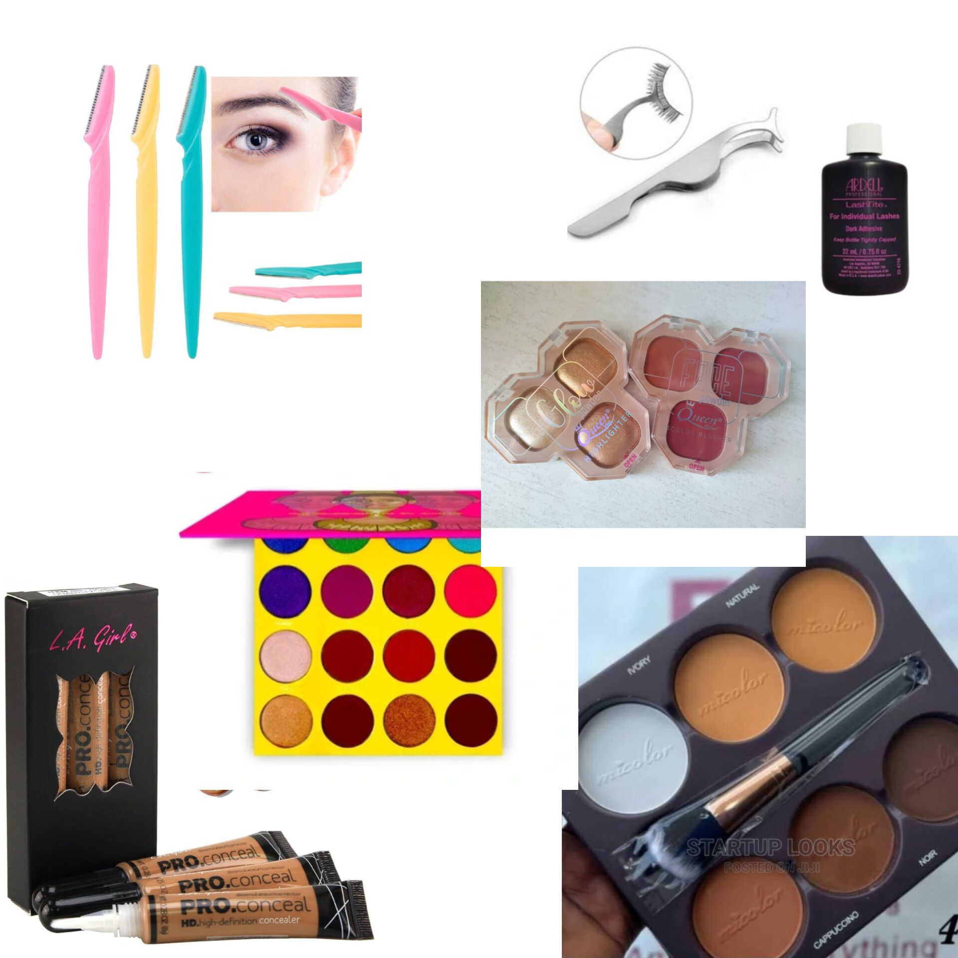 Women Makeup kit SET---- Eyeshadow palette, 3pcs Concealer, Highlighter, Blush, Eyebrow trimmer, Lash glue  , Lash applicator, Contour palette