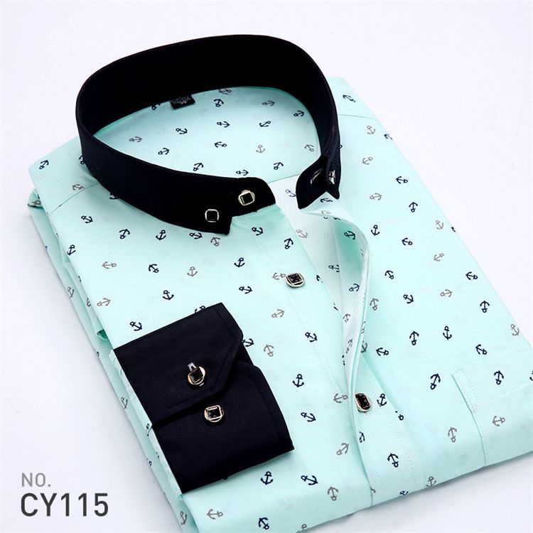 Men Fashion Long Sleeve Printed Shirts Slim Fit Male Social Business Dress Shirt Brand Men Clothing